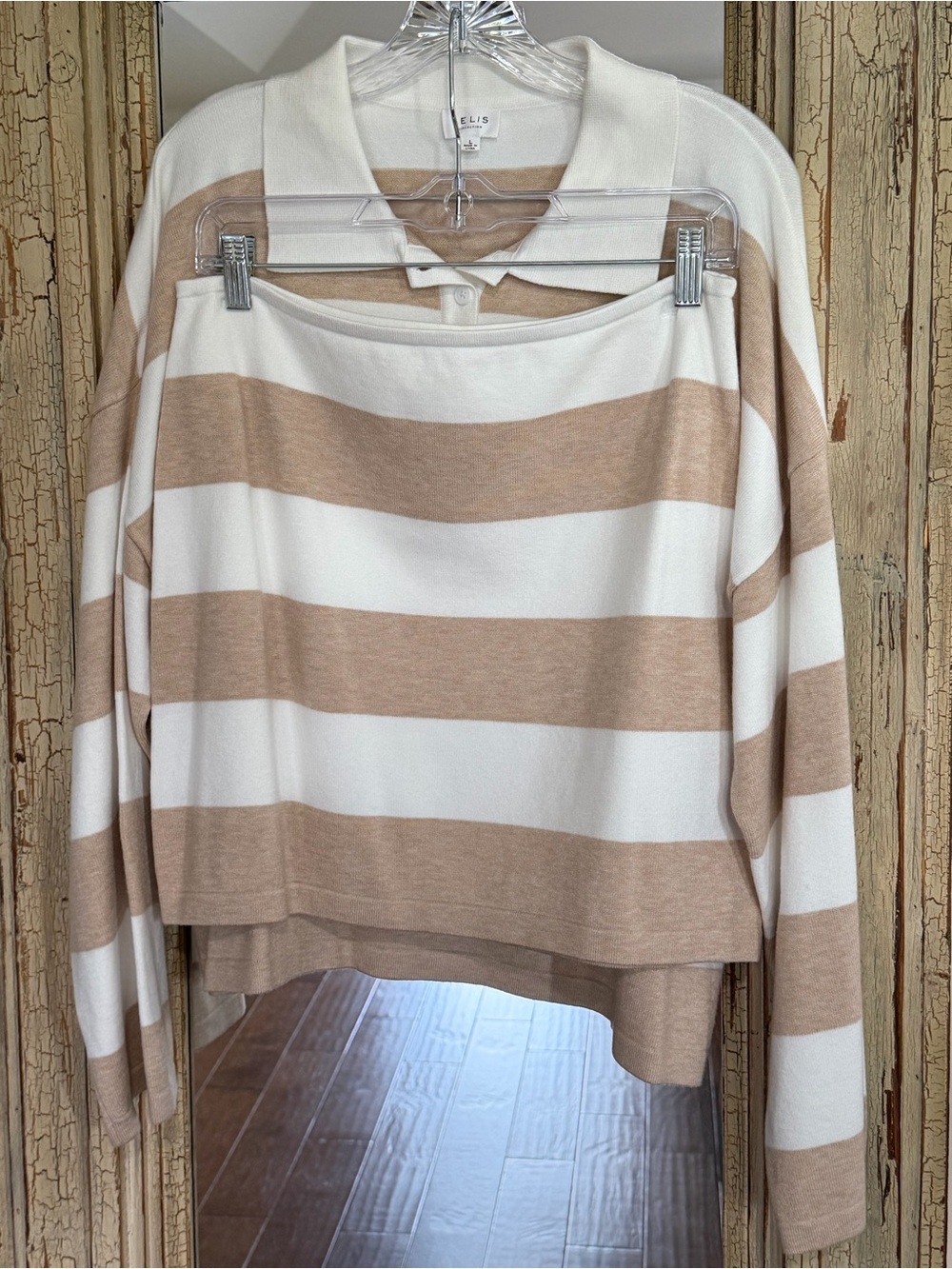 Le Lis Striped Knit Skirt Set in Cream and Tan